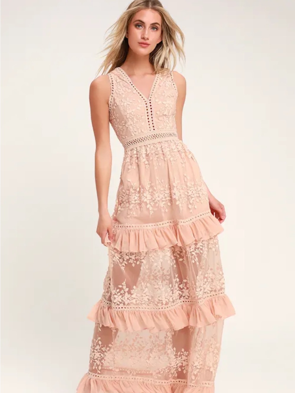Lulu's Blush Pink Embroidered Lace Dress